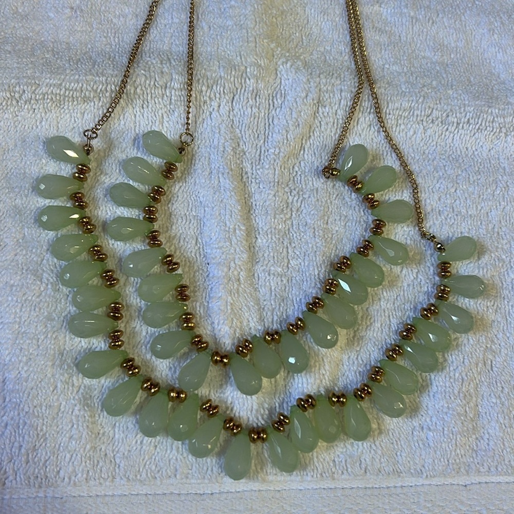 Charlotte Russe Elegant Gold and Green Beaded Necklace
